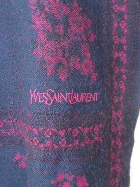 Yves Saint Laurent YSL Vintage Wool Scarf Purple Pink Floral 24" x 76"